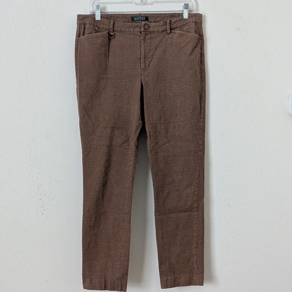 Lauren Ralph Lauren Vintage Plaid Checked Slim Fit Pants, Tan/Brown, Equestrian